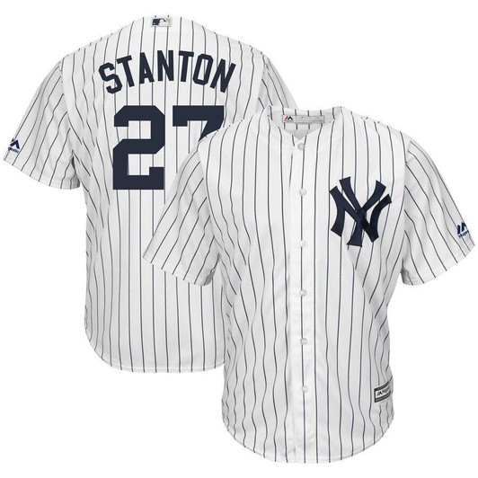 Giancarlo Stanton New York Yankees Majestic Home Big And Tall Cool Base Player White Navy 3D Jersey