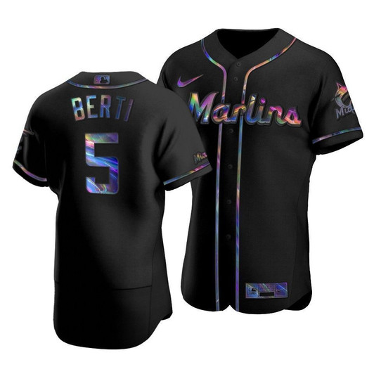 Men'S Miami Marlins Jon Berti #5 Iridescent Logo Holographic Limited Jersey Black
