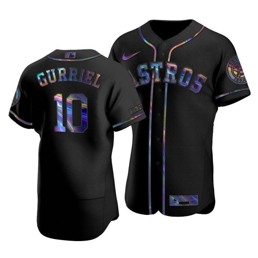 Men'S Houston Astros Yuli Gurriel #10 Iridescent Logo Holographic Limited  Jersey Black