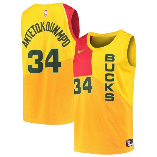 Giannis Antetokounmpo Milwaukee Bucks City Edition Jersey Yellow 2019