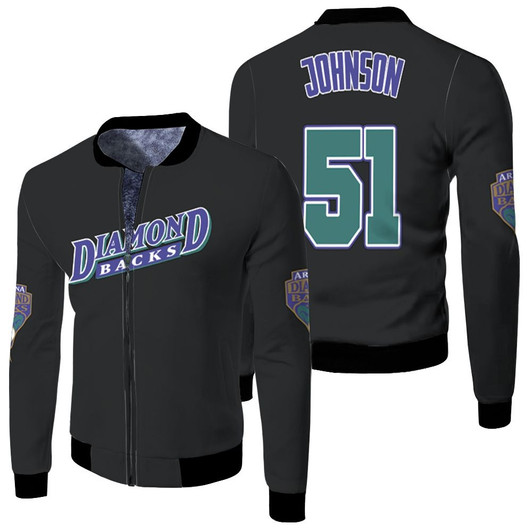 Randy Johnson Arizona Diamondbacks Black Jersey Inspired Style Fleece Bomber Jacket