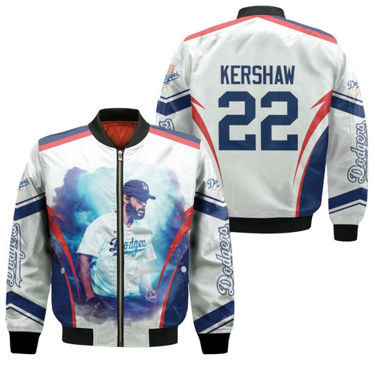 Los Angeles Dodgers Clayton Kershaw 22 MLB Team White Jersey Style Gift For Dodgers Fans Kershaw Fans Bomber Jacket