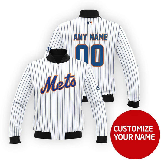 New York Mets Mlb Baseball Team Personalized Number Name Jersey White Style Gift For Mets Fans Bomber Jacket