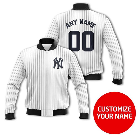 New York Yankees Baseball Team Mlb White Custom Number Name Gift For Yankees Fans Bomber Jacket