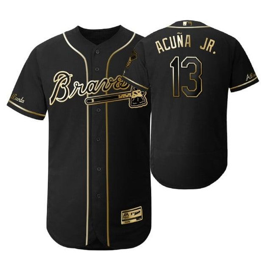 Atlanta Braves #13 Ronald Acuna Jr. Mlb 2019 Golden Edition Black Jersey Gift For Braves Fans