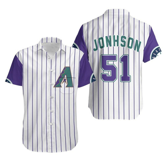 Arizona Diamondbacks Randy Johnson 51 2020 Mlb White Purple Jersey Inspired Hawaiian Shirt