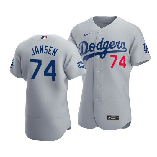 Men'S Los Angeles Dodgers Kenley Jansen #74 2020 World Series Champions  Alternate Jersey Gray