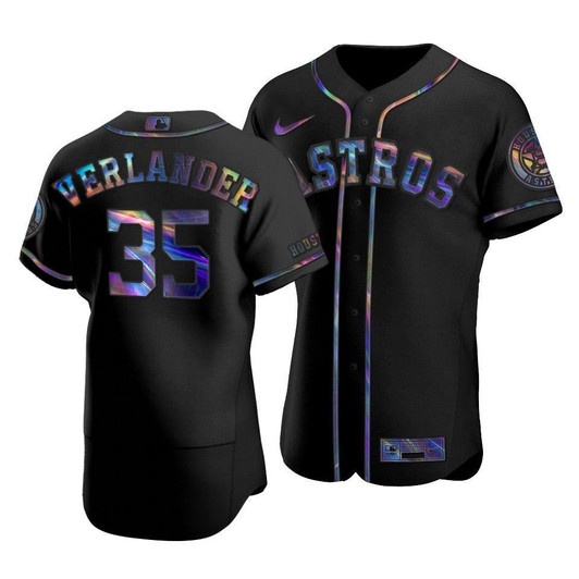 Men'S Houston Astros Justin Verlander #35 Iridescent Logo Holographic Limited  Jersey Black