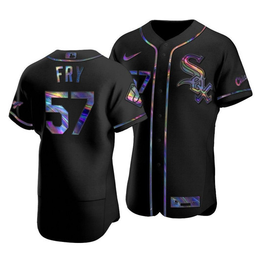 Men'S Chicago White Sox Jace Fry #57 Iridescent Logo Holographic Limited  Jersey Black