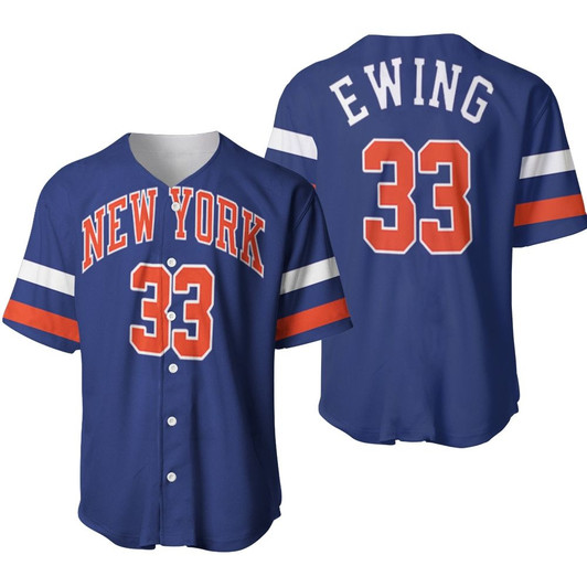 Patrick Ewing New York Knicks 1991-92 Hardwood Classics Blue Jersey Inspired Baseball Jersey