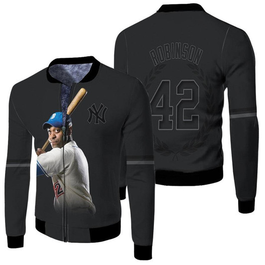 New York Yankees Jackie Robinson 42 MLB Team 2020 Black Jersey 3D Allover Designed Gift For Yankees Fans Fleece Bomber Jacket