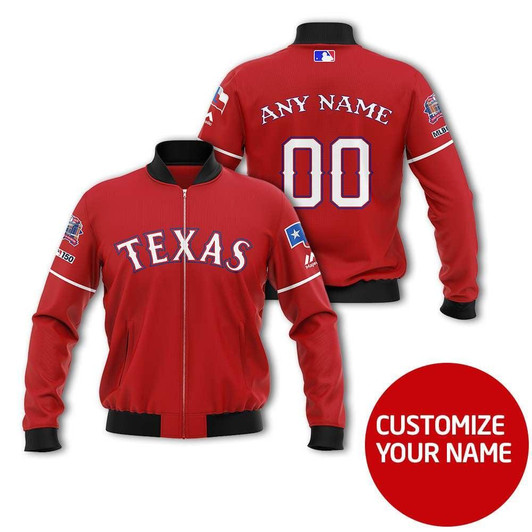 Texas Rangers #00 Personalized Red Jersey Style Gift With Custom Number Name For Eastern Rangers Fans Bomber Jacket