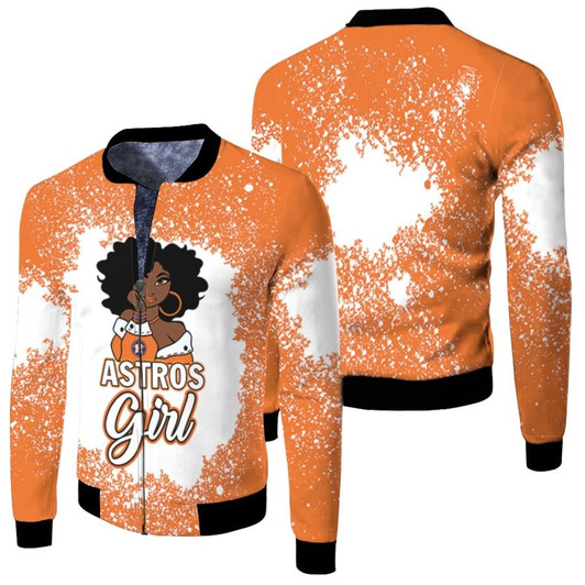 Houston Astros Girl African Girl MLB Team Allover Design Gift For Houston Astros Fans Fleece Bomber Jacket