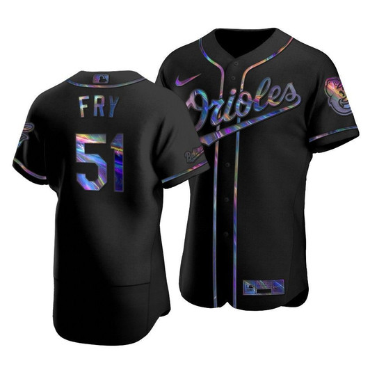 Men'S Baltimore Orioles Paul Fry #51 Iridescent Logo Holographic Limited Jersey Black