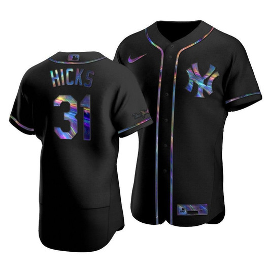 Men'S New York Yankees Aaron Hicks #31 Iridescent Logo Holographic Limited Jersey Black