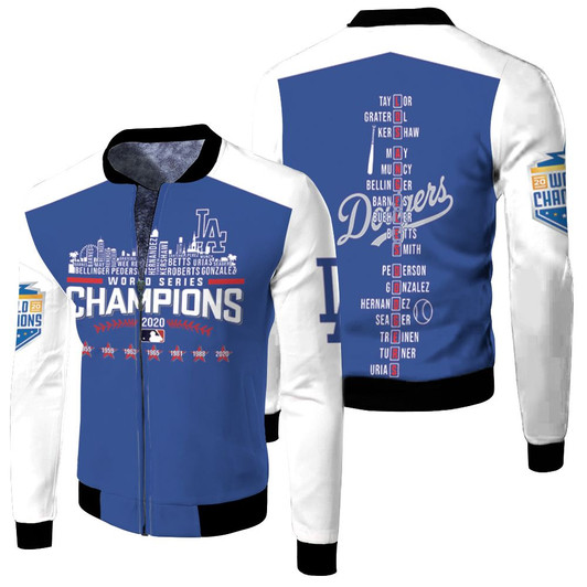 Los Angeles Dodgers Team Name World Series Champions 3D Jersey Fleece Bomber Jacket
