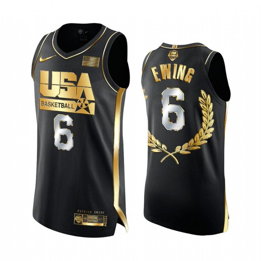 Patrick Ewing 1992 Dream Team Glory Golden  Black Jersey 