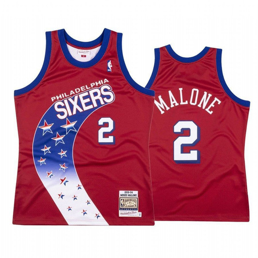 Men'S Moses Malone #2 Philadelphia 76Ers Red Hardwood Classics Nba Jersey