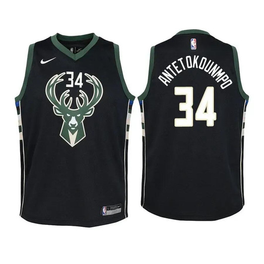 Bucks  Giannis Antetokounmpo #34 Statet Black Jersey