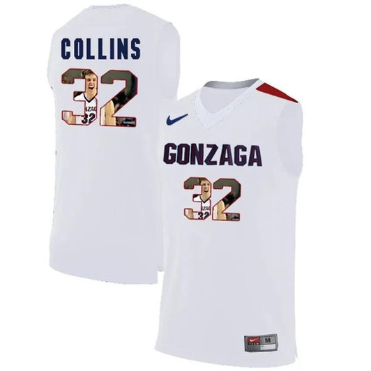 Unisex Gonzaga Bulldogs White Zach Collins   Basketball Jersey With Player Pictorial