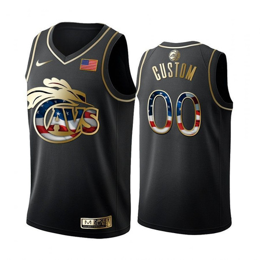 Basketball Custom Black Stars And Stripes Golden Jersey