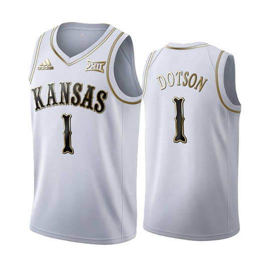 Kansas Jayhawks Devon Dotson 90S Throwback White Golden Edition Jersey   Basketball