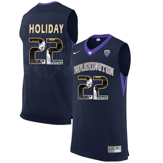 Washington Huskies Black Justin Holiday   College Basketball Player Portrait 3D Jersey