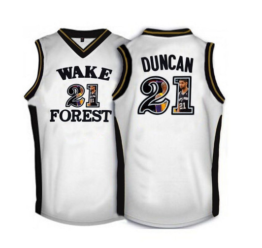 Unisex Wake Forest Demon Deacons White Tim Duncan   Basketball With Player Pictorial 3D Jersey