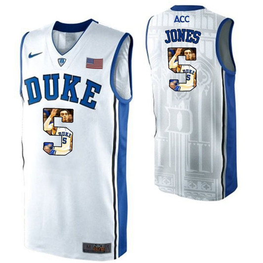 Duke Blue Devils White Tyus Jones   College Basketball Player Portrait 3D Jersey