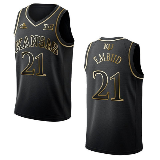 Kansas Jayhawks 21 Joel Embiid   Golden Edition Black 3D Jersey