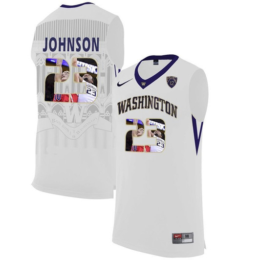 Washington Huskies White Carlos Johnson   College Basketball Player Portrait 3D Jersey