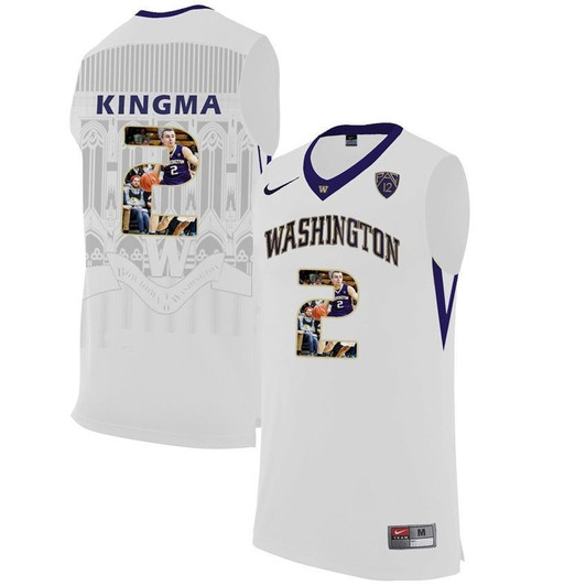 Washington Huskies White Dan Kingma   College Basketball Player Portrait 3D Jersey