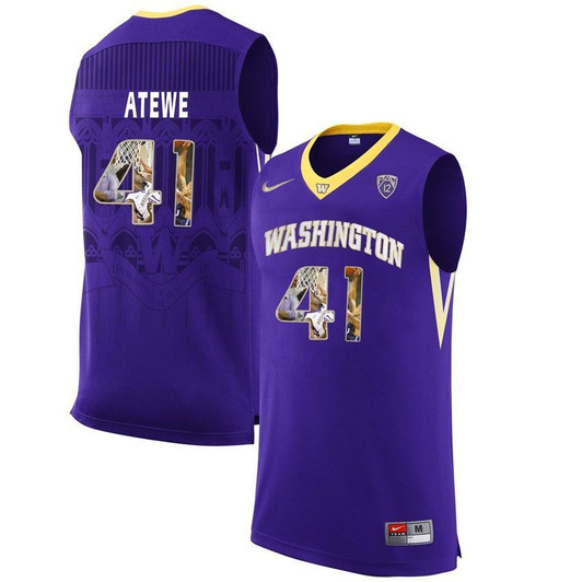 Washington Huskies Purple Matthew Atewe   College Basketball Player Portrait 3D Jersey