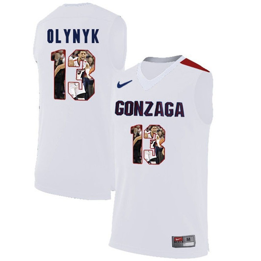 Unisex Gonzaga Bulldogs White Kelly Olynyk   Basketball With Player Pictorial 3D Jersey