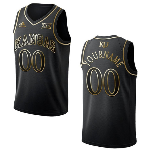 Kansas Jayhawks 00 Custom   Golden Edition Black 3D Jersey