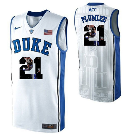 Duke Blue Devils White Miles Plumlee   College Basketball Player Portrait 3D Jersey