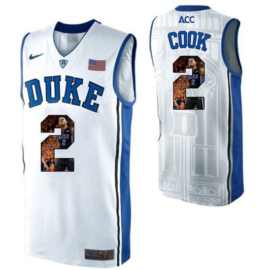 Duke Blue Devils White Quinn Cook   College Basketball Player Portrait 3D Jersey