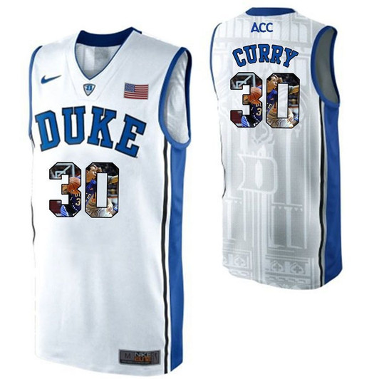 Duke Blue Devils White Seth Curry   College Basketball Player Portrait 3D Jersey