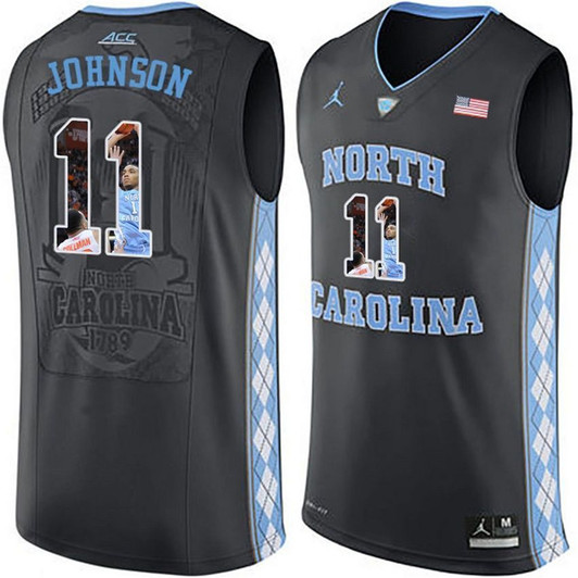 Unisex North Carolina Tar Heels Black Brice Johnson   Basketball With Player Pictorial 3D Jersey