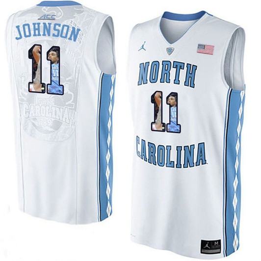 Unisex North Carolina Tar Heels White Brice Johnson   Basketball With Player Pictorial 3D Jersey