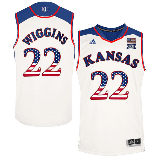 Unisex Kansas Jayhawks White Andrew Wiggins   College Basketball 3D Jersey