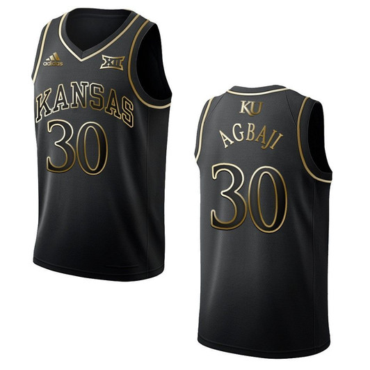 Kansas Jayhawks 30 Ochai Agbaji   Golden Edition Black 3D Jersey