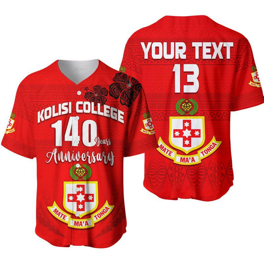 (Custom Text and Number) Kolisi Tonga College Atele Baseball Jersey 140 Years Anniversary Tongan Ngatu LT13
