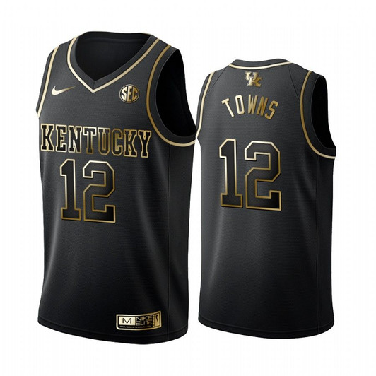 Kentucky Wildcats Karl-Anthony Towns Black Golden Edition Limited Jersey College Basketball