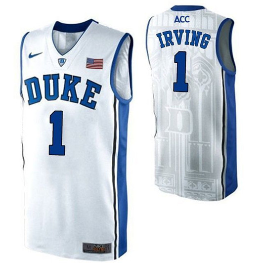 Unisex Duke Blue Devils White Kyrie Irving College Basketball 3D Jersey