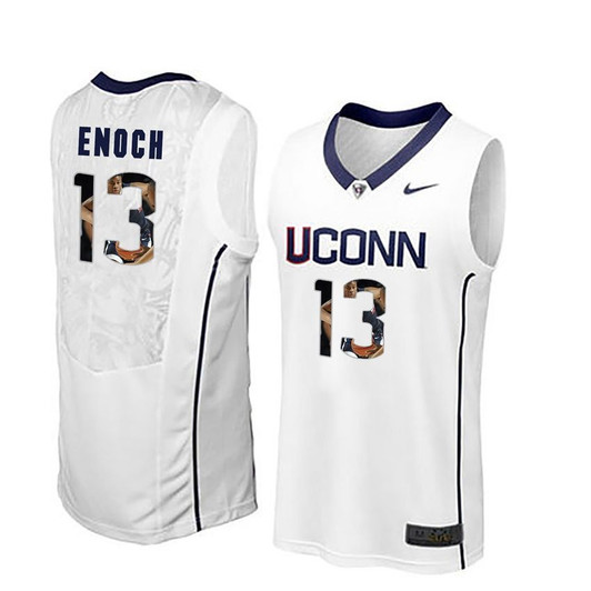 Unisex Uconn Huskies White Steven Enoch College Basketball Portrait 3D Jersey