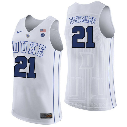 Unisex Duke Blue Devils White Miles Plumlee College Basketball Performance 3D Jersey