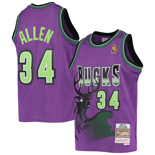 Ray Allen Milwaukee Bucks Mitchell & Ness 1996-97 Hardwood Classics Reload Jersey – Purple