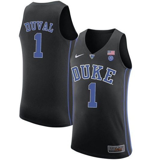 Unisex Duke Blue Devils Black Trevon Duval College Basketball Performance 3D Jersey