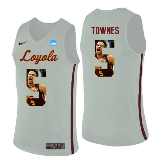 Loyola Ramblers White Marques Townes College Basketball Portrait 3D Jersey